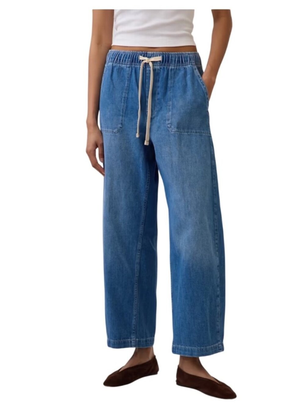 Gap The easy barrel patch pocket Jeans indigo XS Petite Denim Drawstring Wide-Le